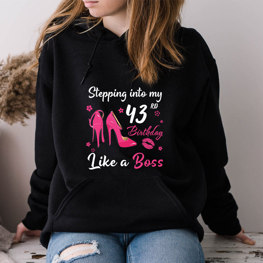 Stepping into my 43rd Birthday Like a Boss, 43rd birthday unique gifts for woman, 43rd birthday ideas, Turning 43 years old cotton shirt
