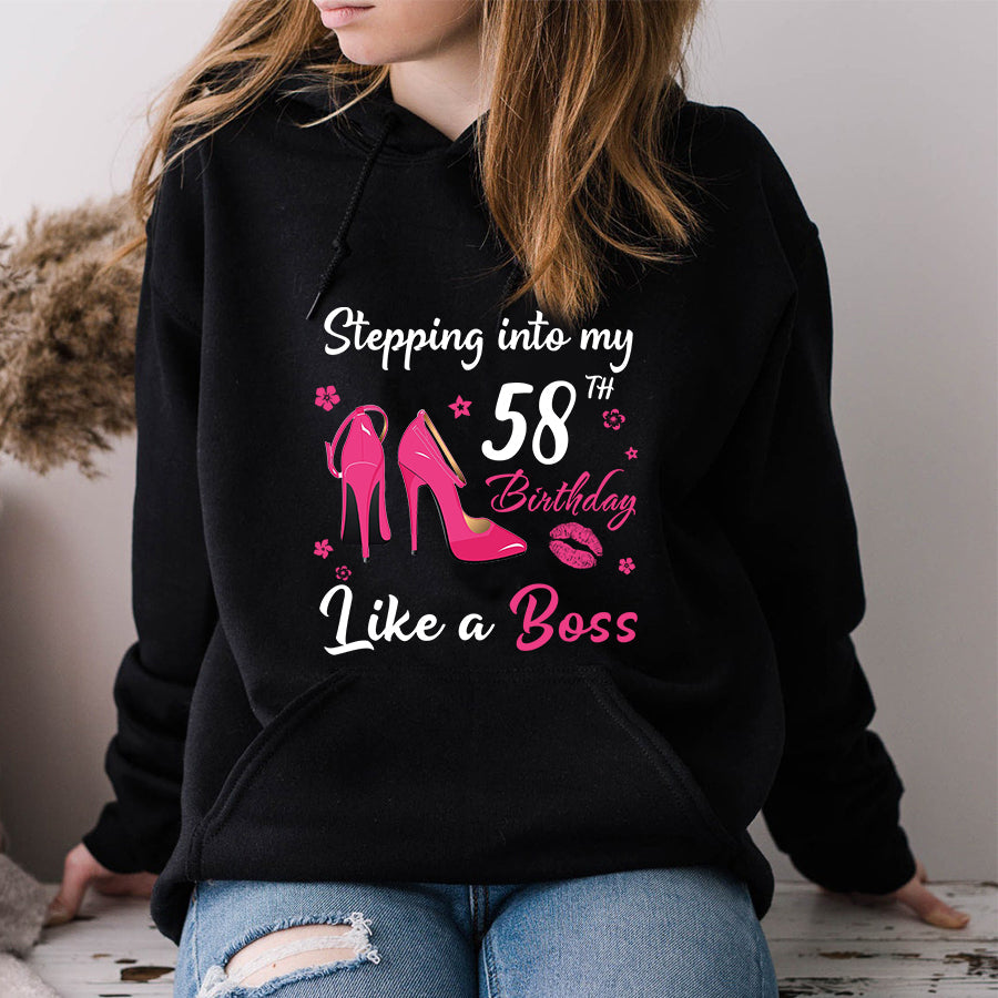 Stepping into my 58th Birthday Like a Boss, 58th birthday unique gifts for woman, 58th birthday ideas, Turning 58 years old cotton shirt
