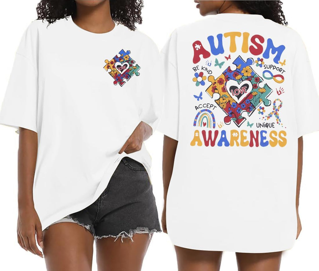 Autism Awareness Shirt Women Autism Mom Tshirt Accept Understand Love Tee Oversized Graphic Short Sleeve Tops