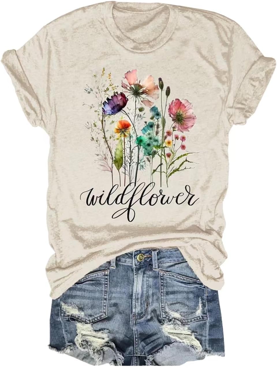 Women's Vintage Flowers Shirt Casual Boho Floral Printed T-Shirt Sunflower Wildflowers Graphic Tees Tops for Girl