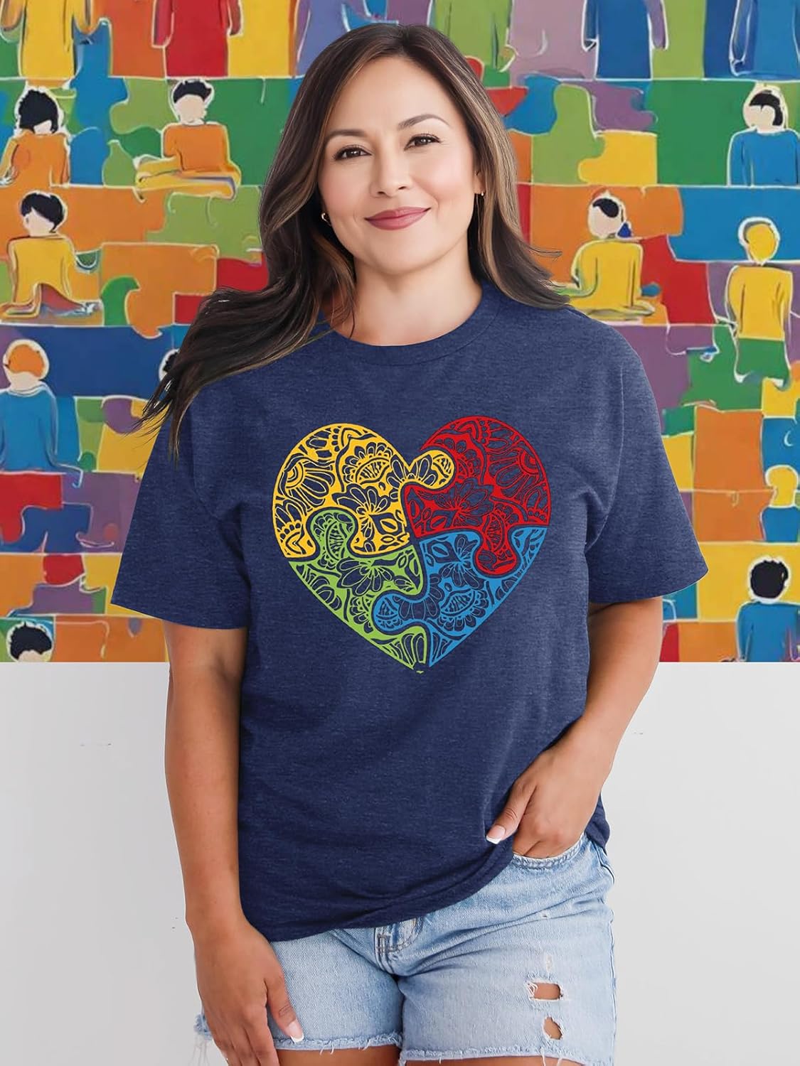 UYIQL Autism Awareness Shirt Women Accept Love Understand Tshirt Puzzle Piece Heart Graphic Inspirational Tee Tops