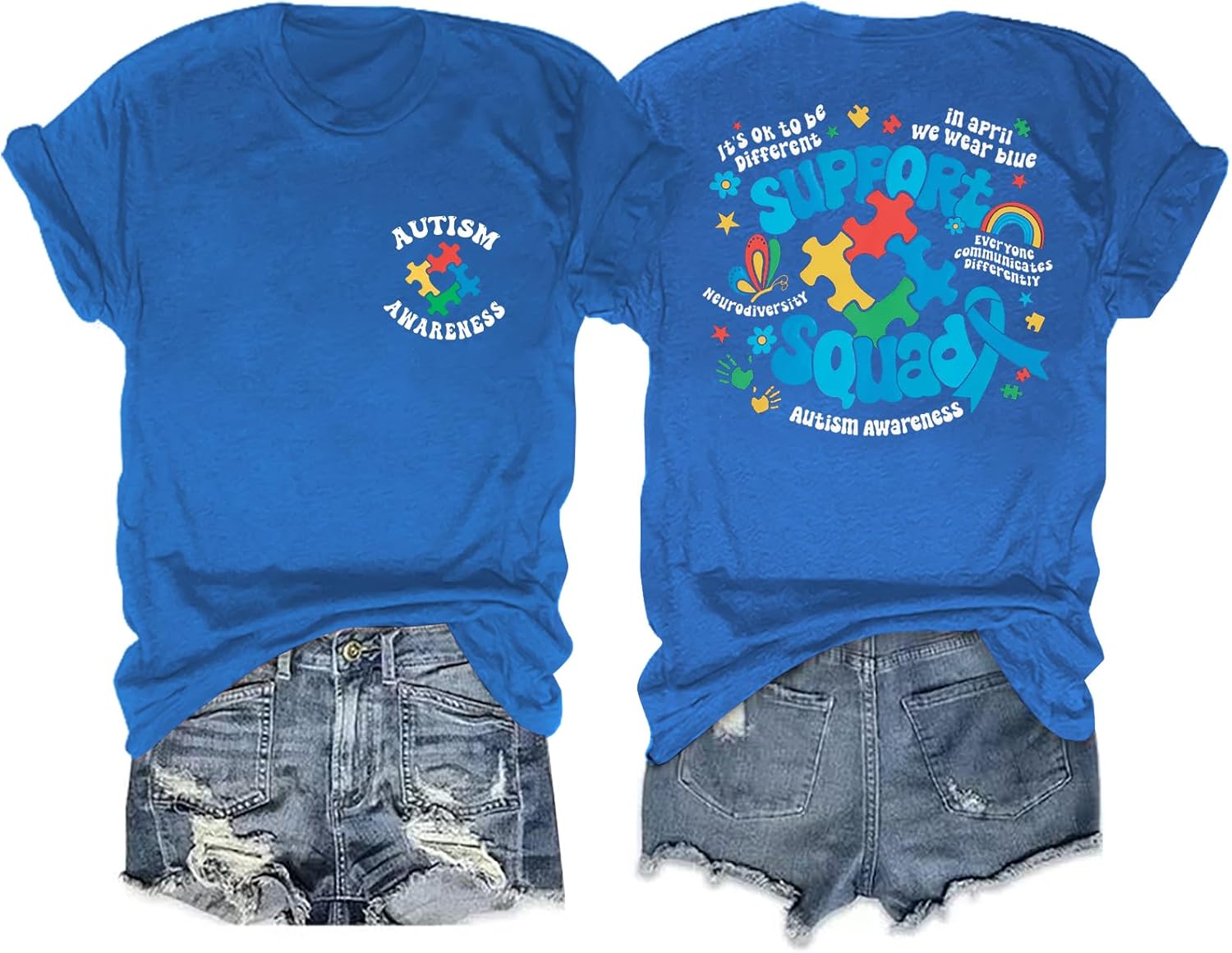 Autism Awareness Shirt Women in April We Wear Blue Shirt Autism Mom Tee Autism Puzzle Graphic Short Sleeve Tops