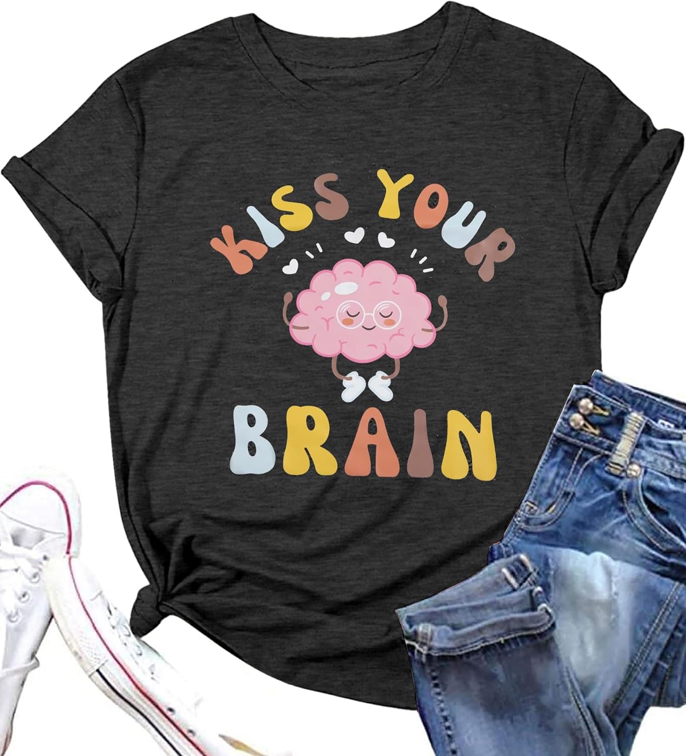 FLOYU Women Teacher Shirts Kiss Your Brain Teacher Shirt Special Education Teacher Tops Casual Teacher Life Clothes