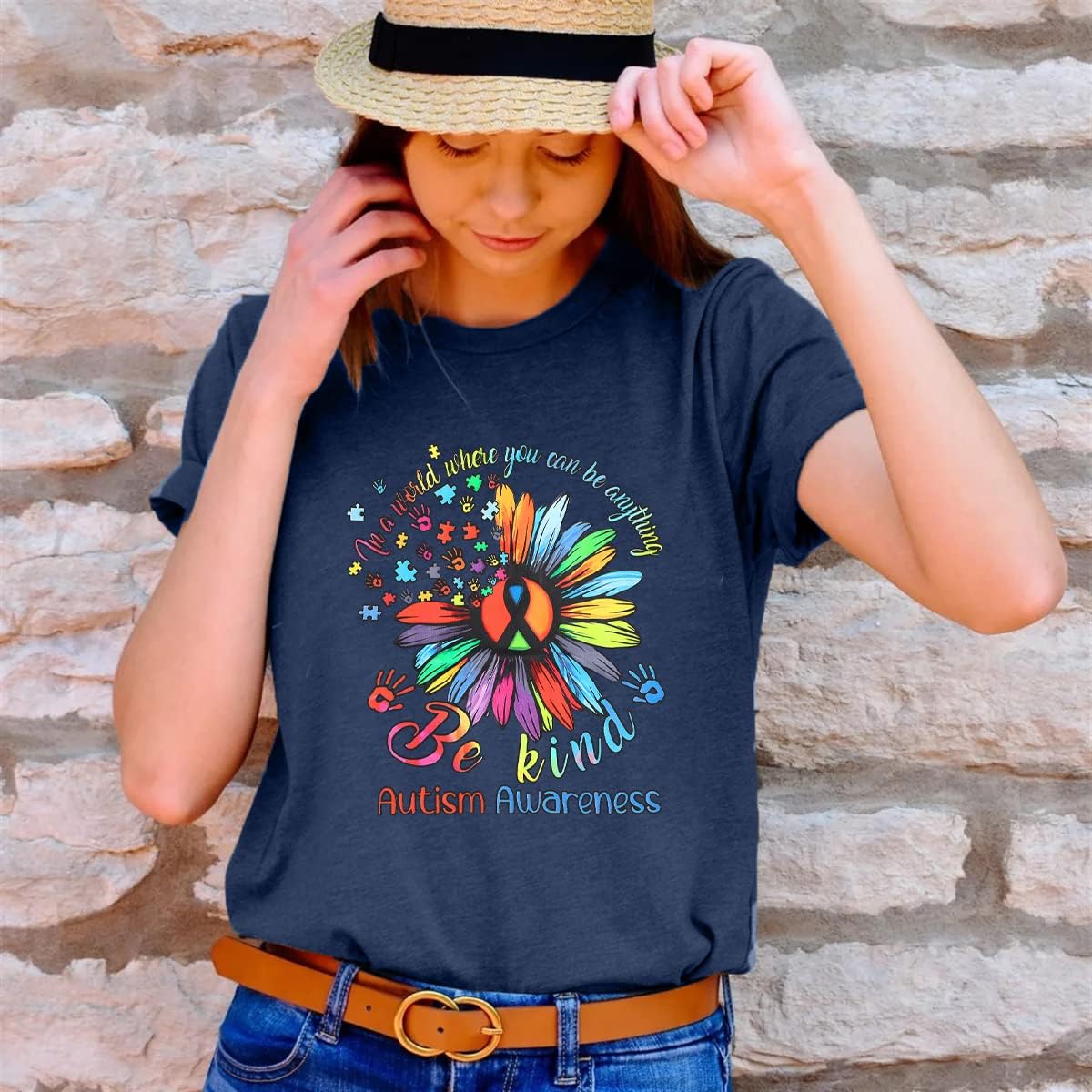 Autism Awareness Shirt Women Be Kind Special Education Teacher T-Shirt Casual Inspirational Kidness Short Sleeve Tee Tops