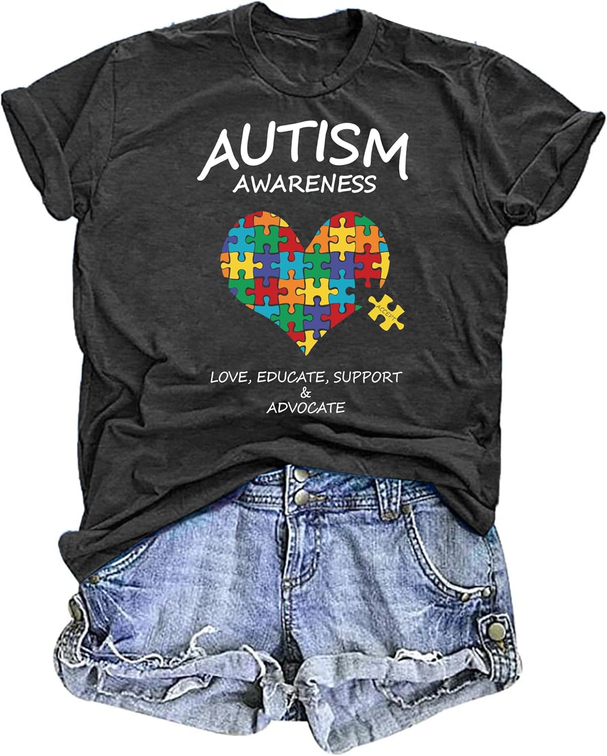 Autism Awareness Shirt Women in April We Wear Blue Shirts Special Education Teacher Shirt Autism Puzzle Short Sleeve Tops