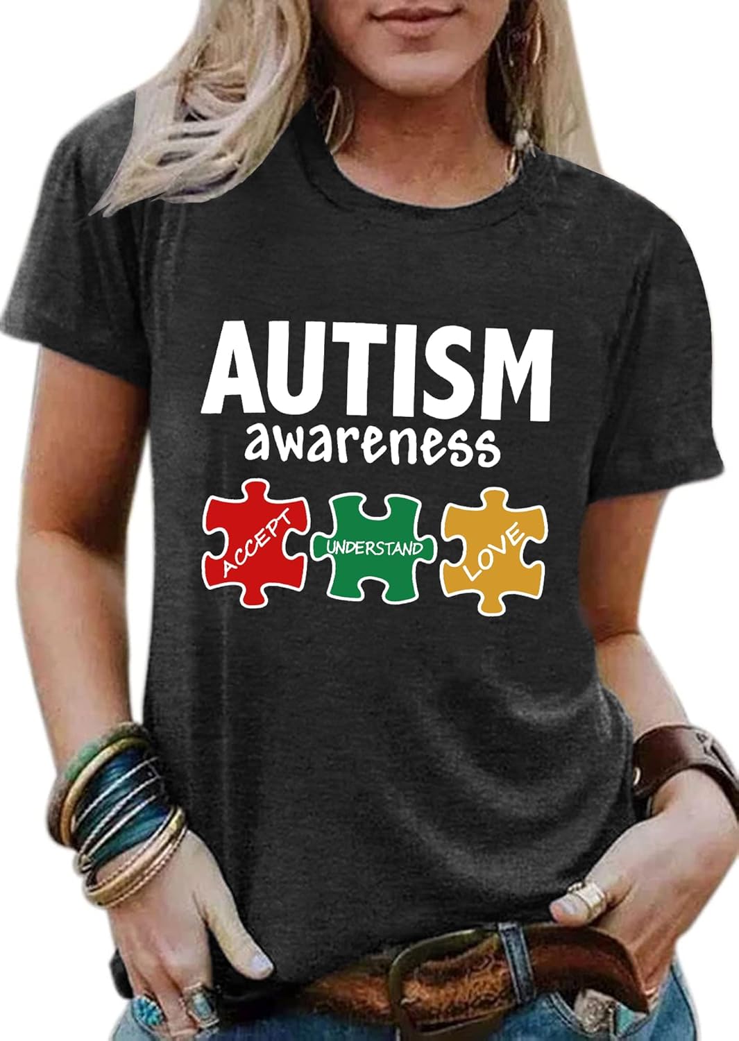 WEITUN Autism Awareness Shirt for Womens Autism Support Teacher T-Shirt Special Education Short Sleeve Shirt