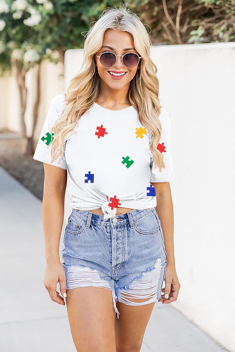 Autism Awareness Shirt for Women: Puzzle Piece Graphic Tee Special Education Tshirt Autism Short Sleeve Tops