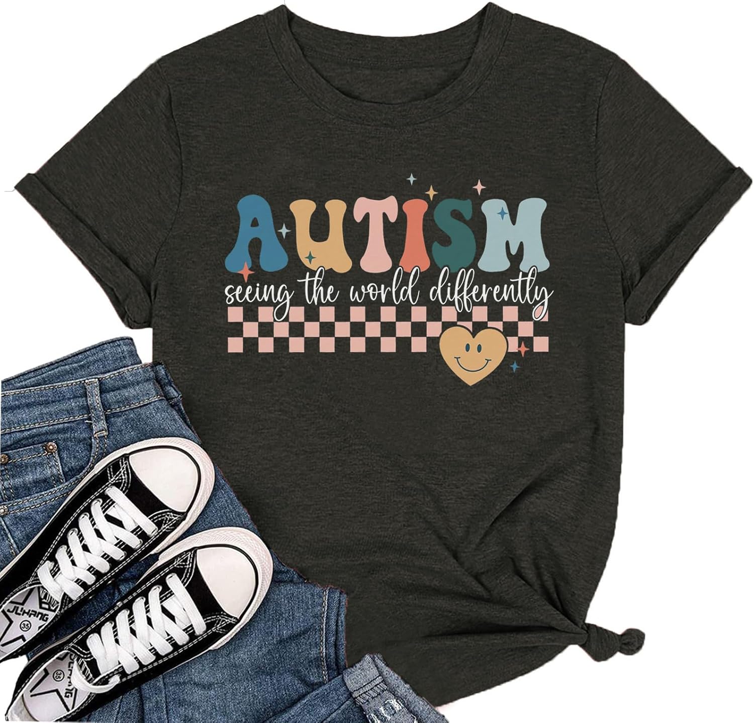 YZMI Autism Awareness Shirt Womens Autism Acceptance Month Grahic Short Sleeve Tee Tops