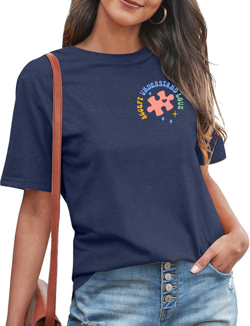 Autism Awareness Shirt for Women: Autism Acceptance Puzzle Piece Tshirt Autism Mom Tee Support Autism Teacher Tops