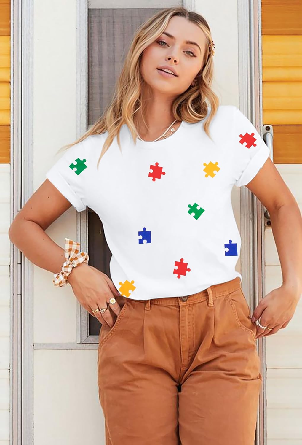 Autism Awareness Shirt for Women: Puzzle Piece Graphic Tee Special Education Tshirt Autism Short Sleeve Tops