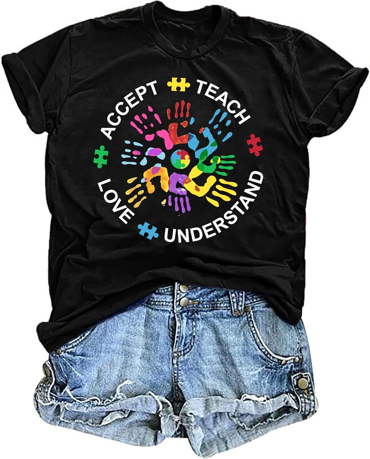 Autism Awareness Shirt for Women: Autism Acceptance Shirts Autism Mom Tee Puzzle Piece Graphic Tops Autism Support Gift