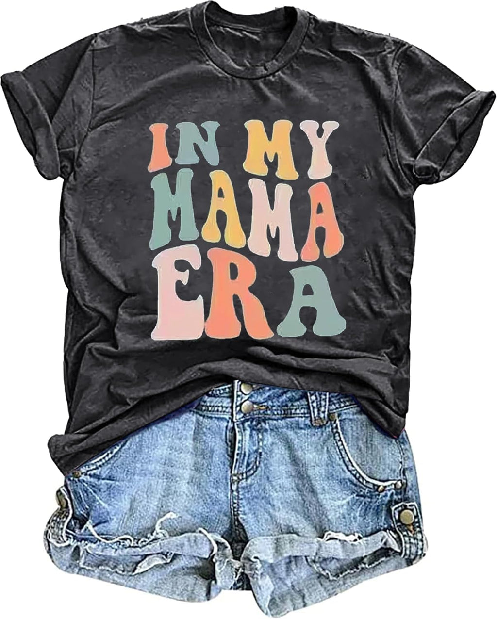 Mama Shirt Women Funny Letters Print Mother's Day Graphic Tees in My Mama Era Shirt Mom Life Casual T-Shirt Tops