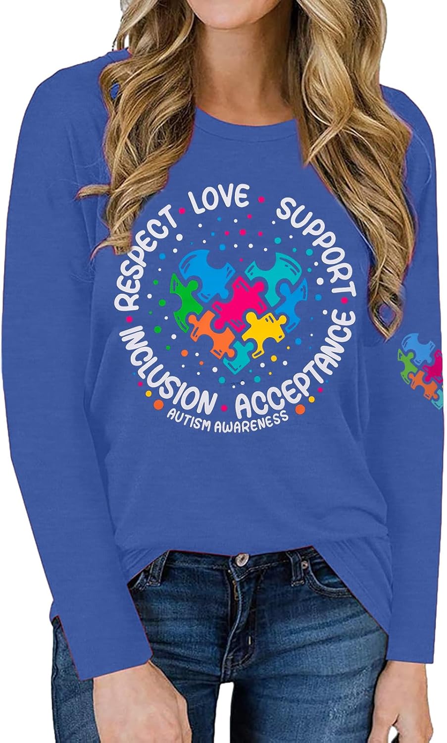 Autism Puzzle Long Sleeve Shirt Women Autism Awareness Tops Autism Acceptance Shirts Special Education Clothes