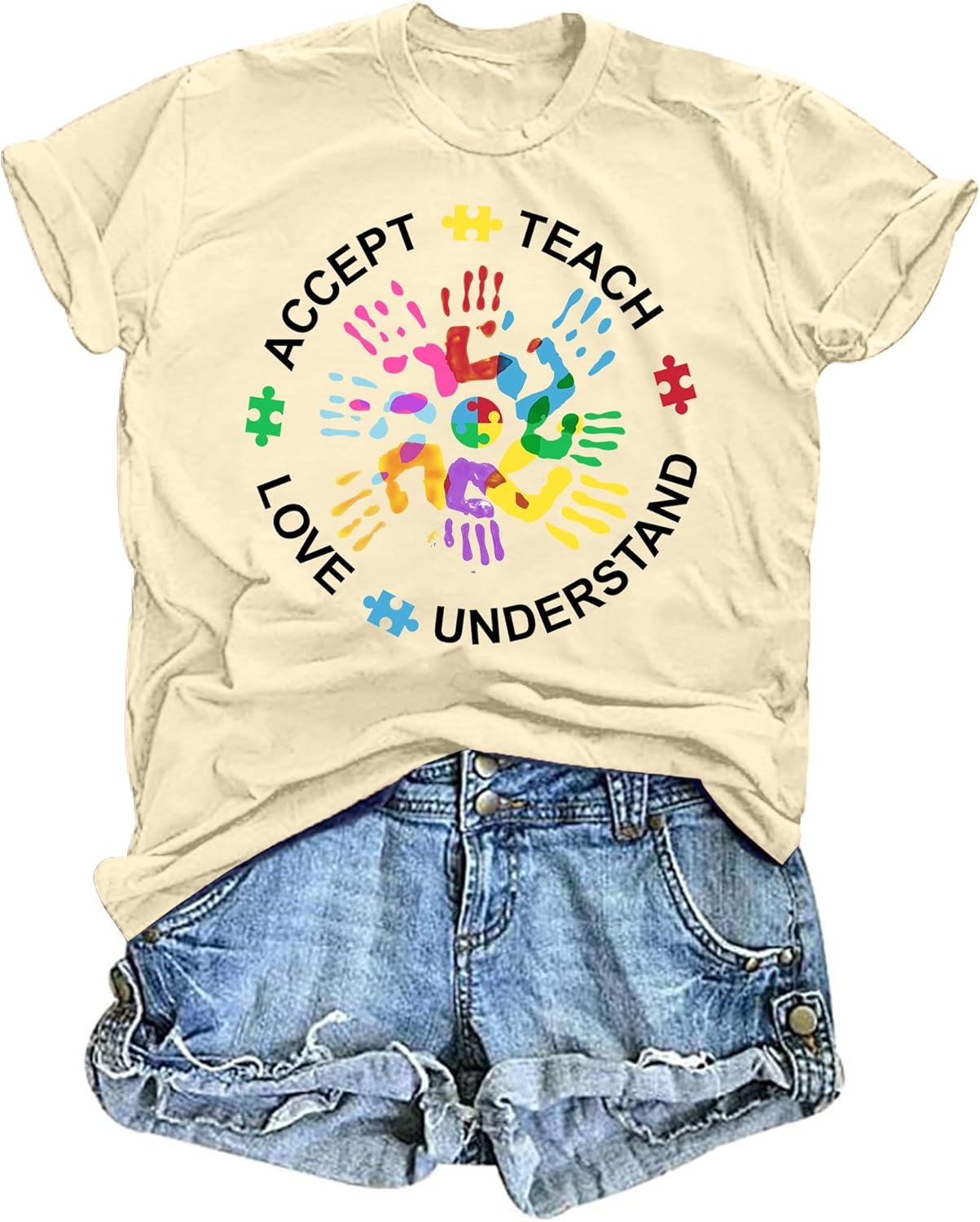 Autism Awareness Shirt for Women: Autism Acceptance Shirts Autism Mom Tee Puzzle Piece Graphic Tops Autism Support Gift