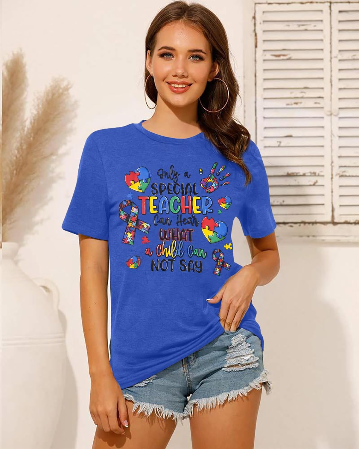 Autism Teacher Shirts for Women Autism Awareness T Shirt Special Education Teacher Short Sleeve Shirt Autism Support Tees Top