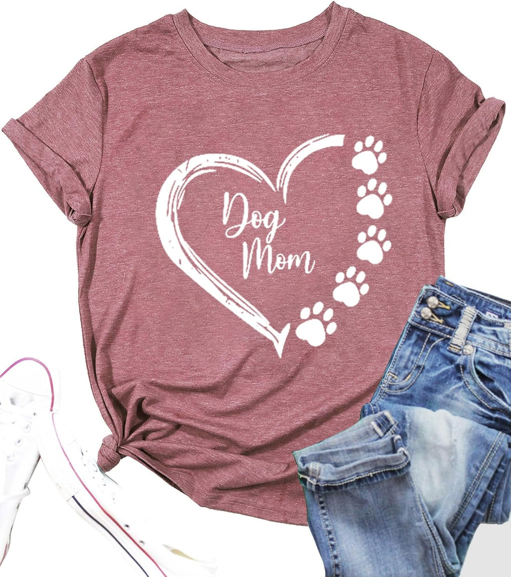 Dog Lovers Shirt for Women Cute Dog Paw Heart Graphic Shirt Dog Mom Valentine's Mother's Day Tops Spring Tee