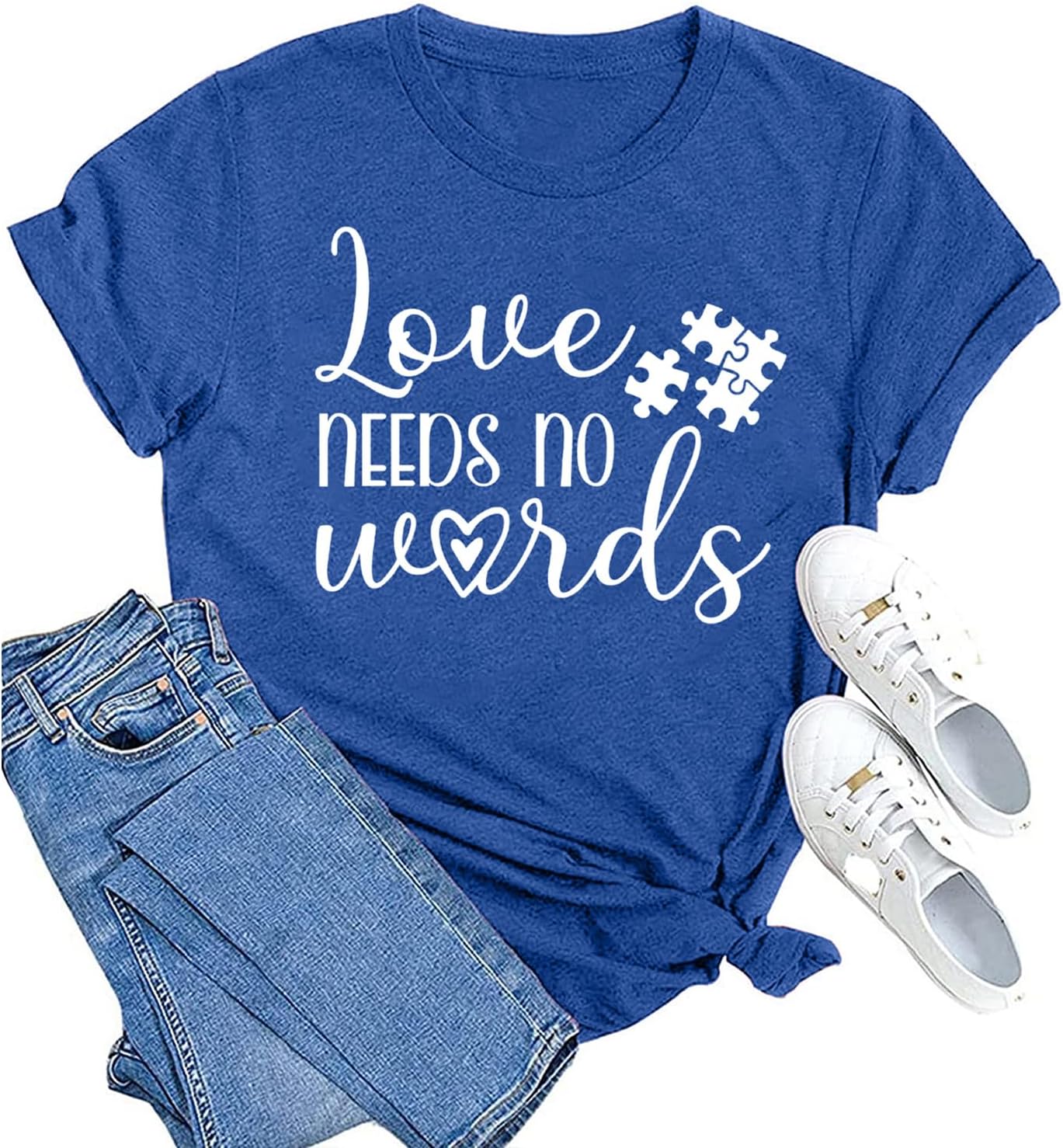 MAIHUN Autism Awareness Shirt for Women - Accept, Understand, Love Autism - Teacher Tshirt - Support Month Tee