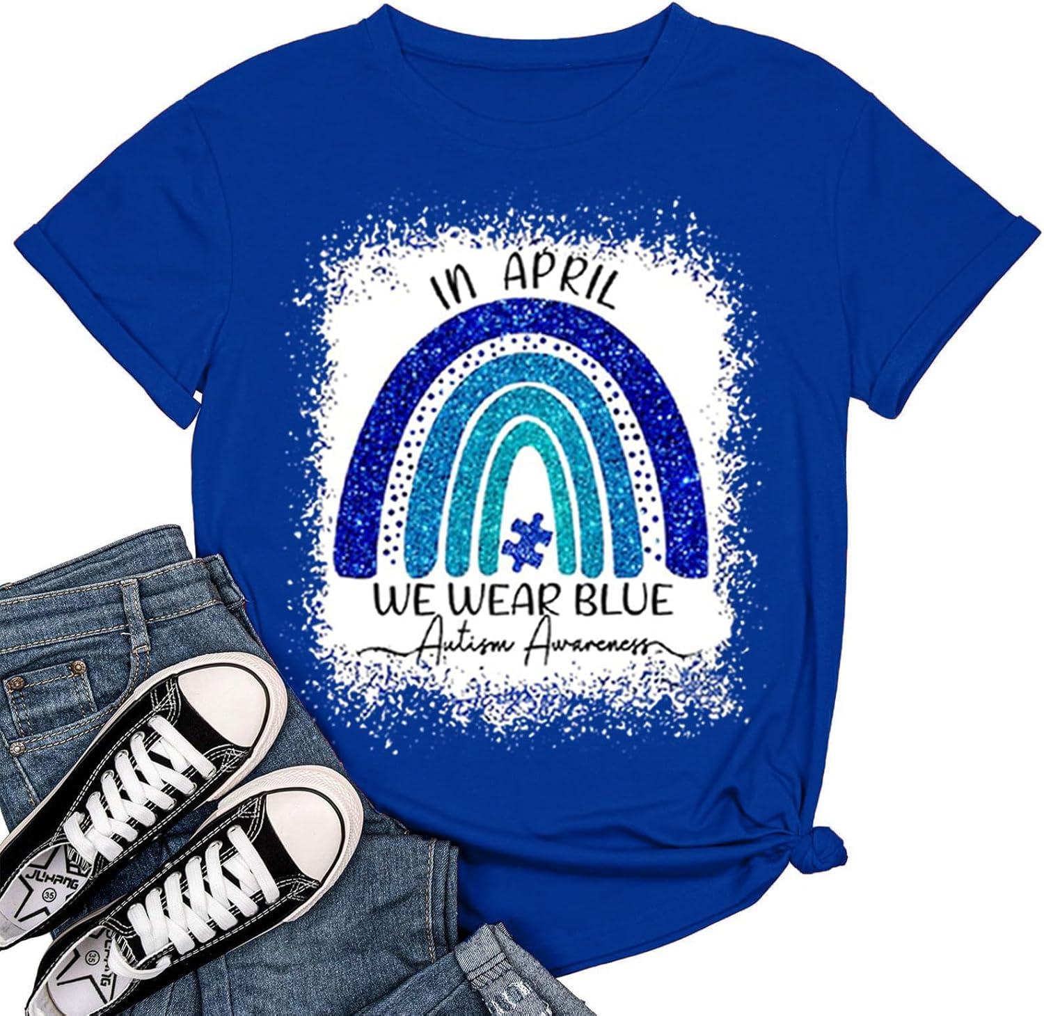YZMI Autism Awareness Shirt Womens Autism Acceptance Month Grahic Short Sleeve Tee Tops
