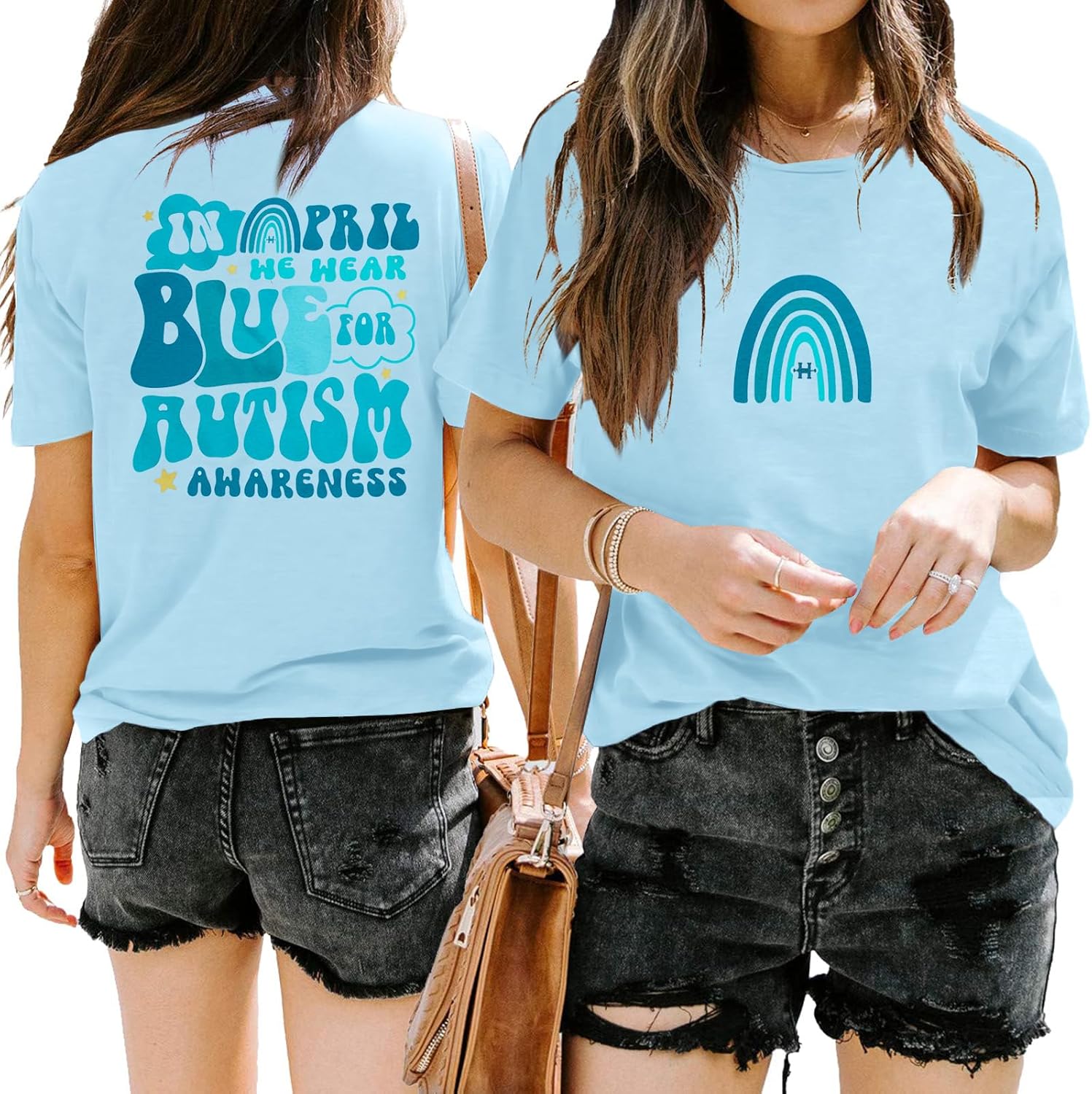 Autism Awareness Shirt Women Autism T-Shirt Autism Acceptance Tops in April Blue Autism Rainbow Tee Autism Mom Clothes