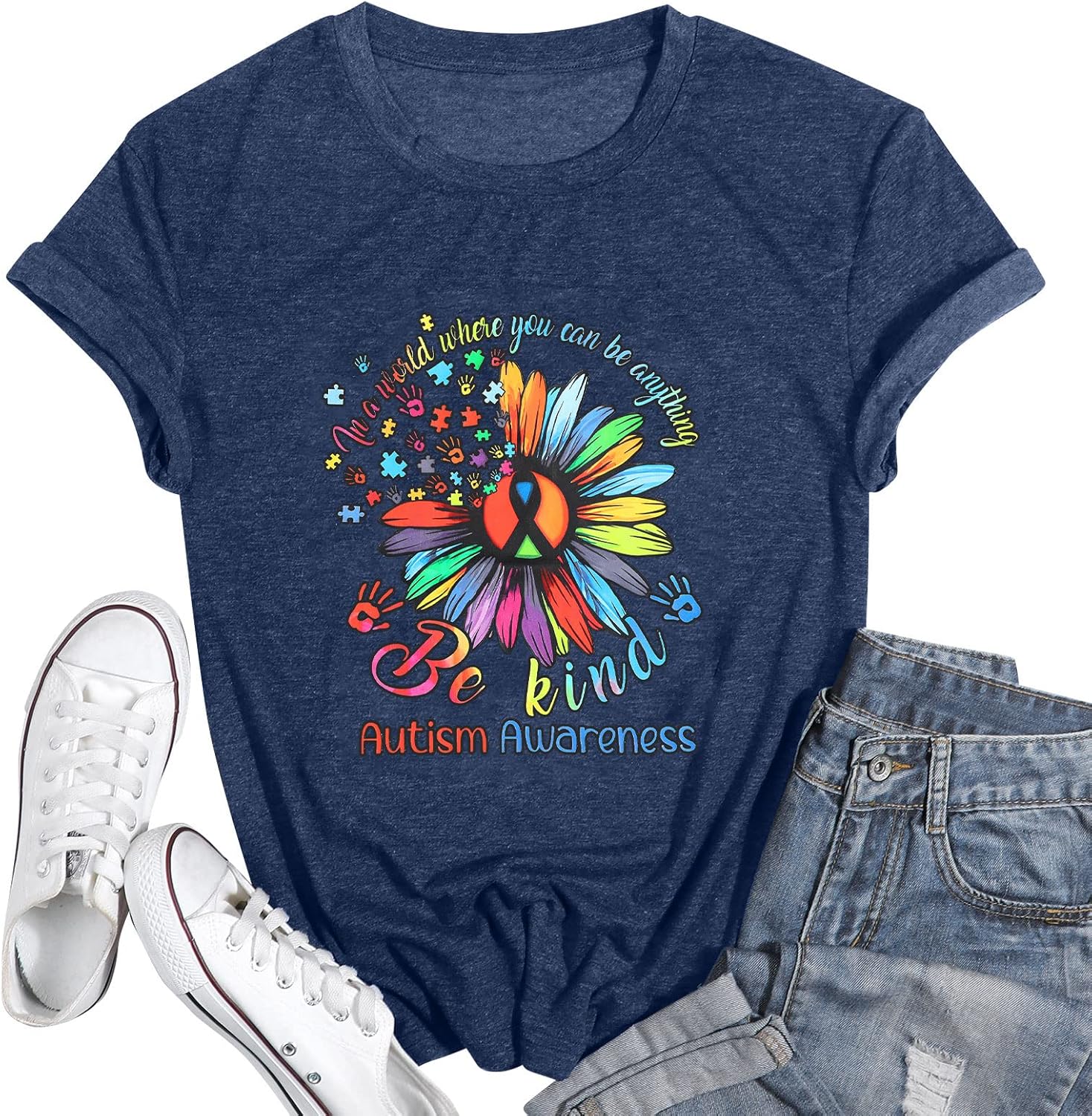 Autism Awareness Shirt Women Be Kind Special Education Teacher T-Shirt Casual Inspirational Kidness Short Sleeve Tee Tops