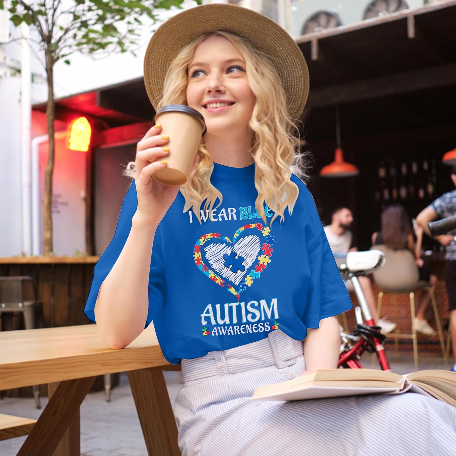 Autism Awareness Shirt Women Blue Ribbon T-Shirt I Wear Blue Tshirt Autism Support Tee Causal Short Sleeve Tee Tops