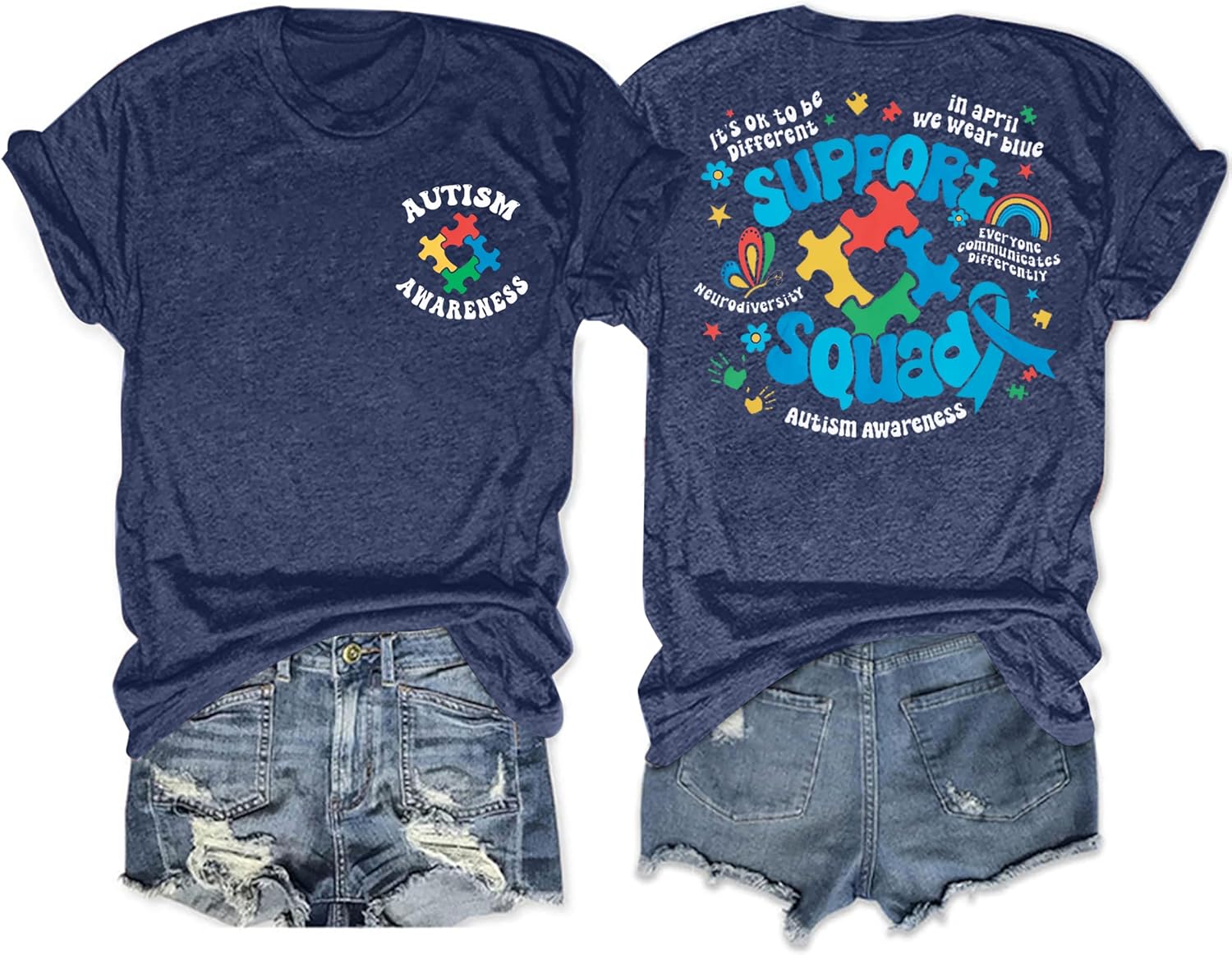 Autism Awareness Shirt Women in April We Wear Blue Shirt Autism Mom Tee Autism Puzzle Graphic Short Sleeve Tops