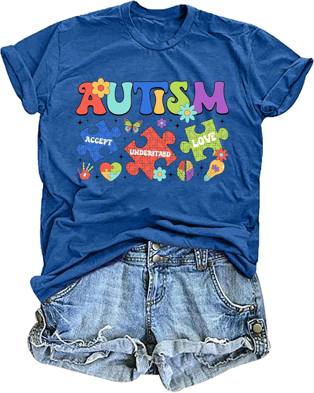Autism Awareness Shirts Women Autistic Support Tshirt Puzzle Piece Heart Graphic Inspirational Tops