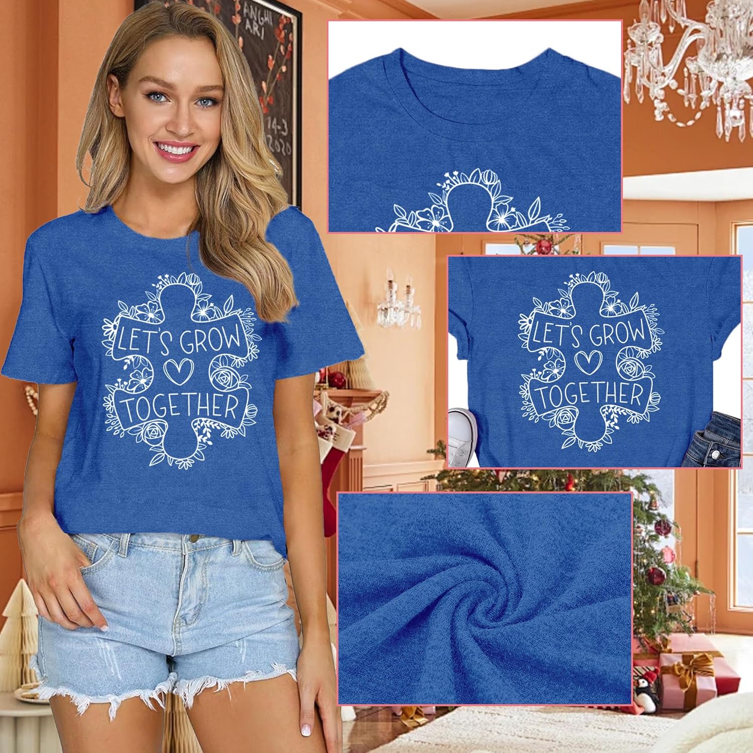 VQD Women's Autism Awareness Shirts Love T-Shirts Autistic Support Tee Tops