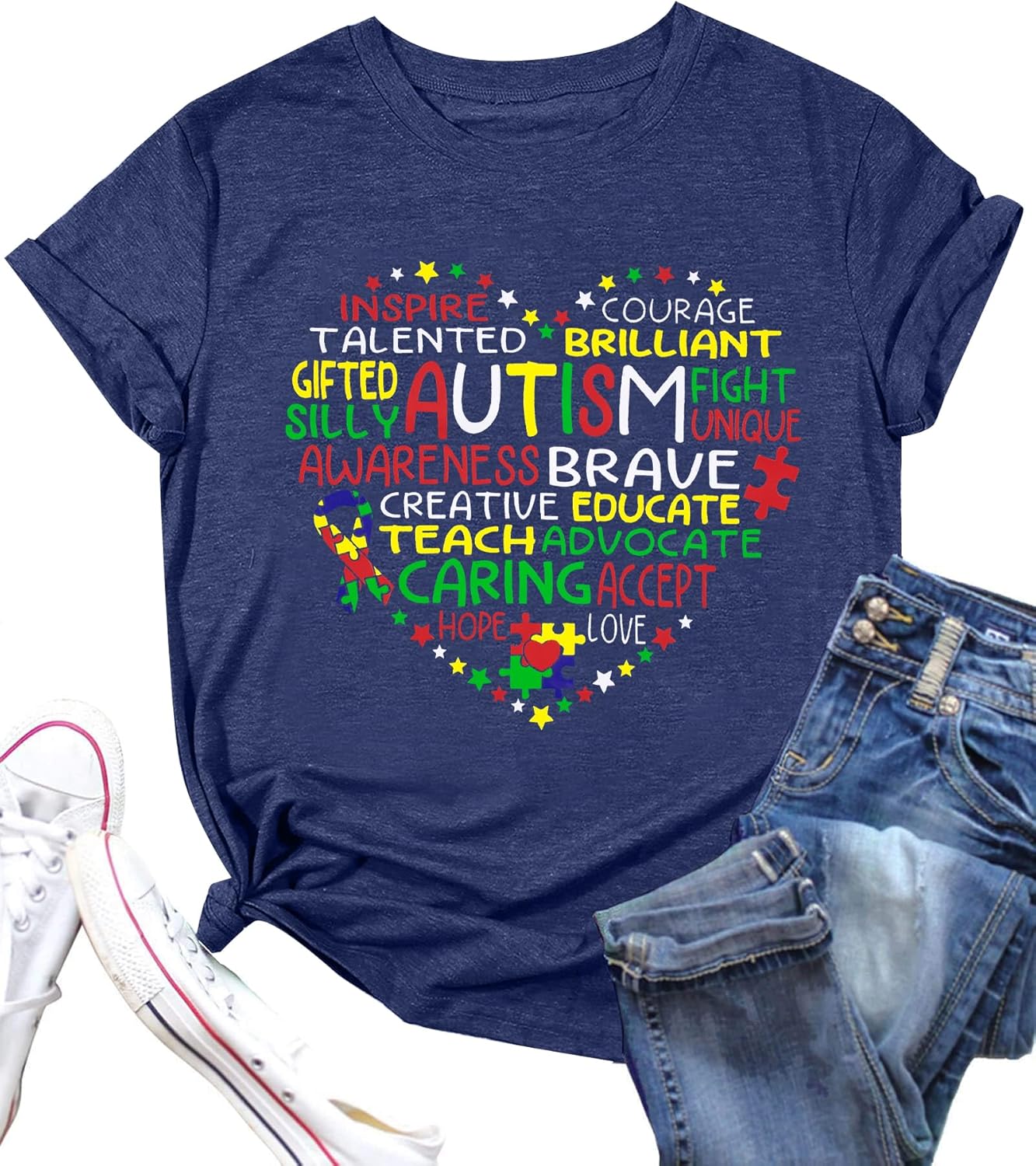 Autism Awareness Shirt Women Autism Shirts Autism Accept Understand Love Tee Special Education Teacher Inspirational Tops