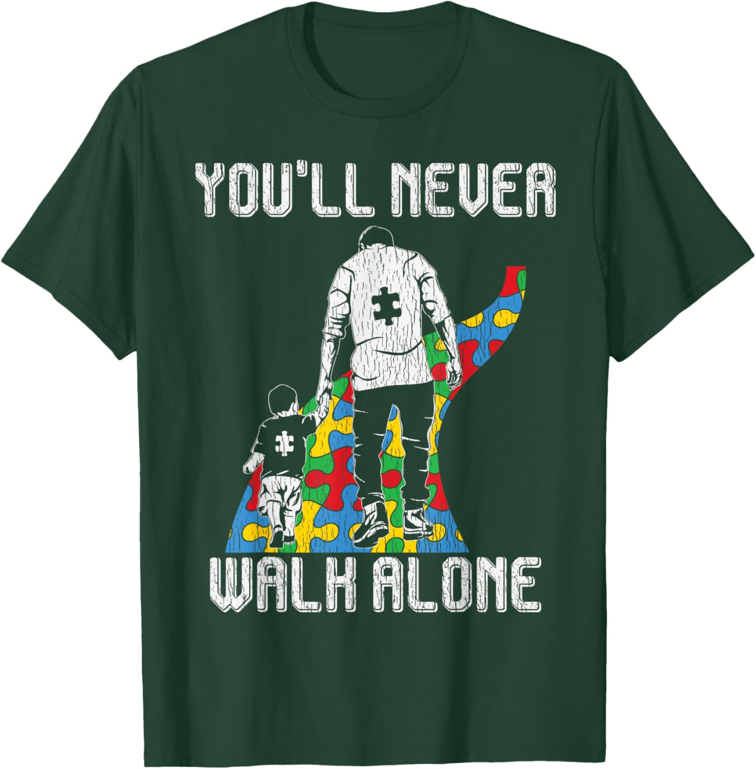 Vintage Father Son Family Autistic Kids Autism Awareness Dad
