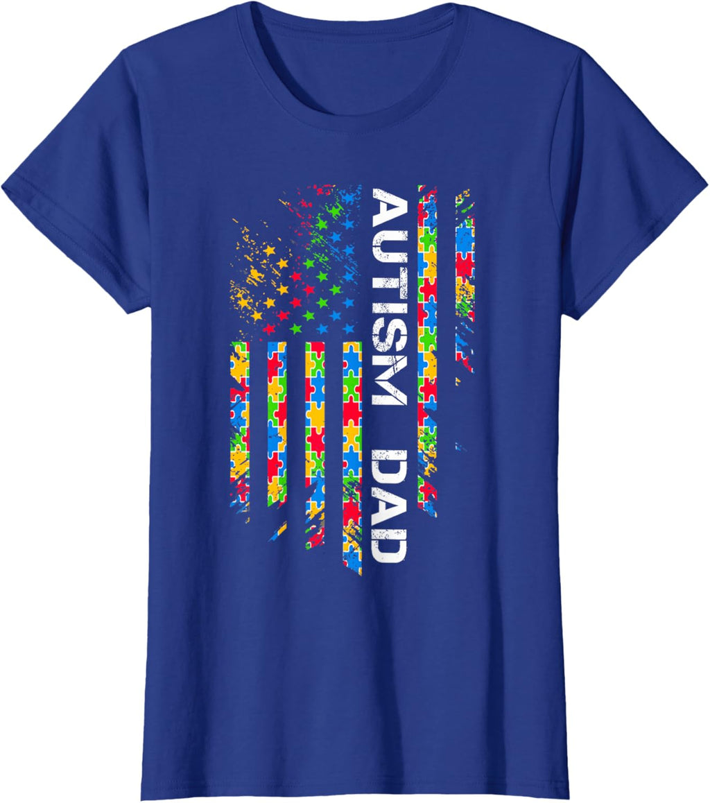 Autism Dad Awareness American Flag USA