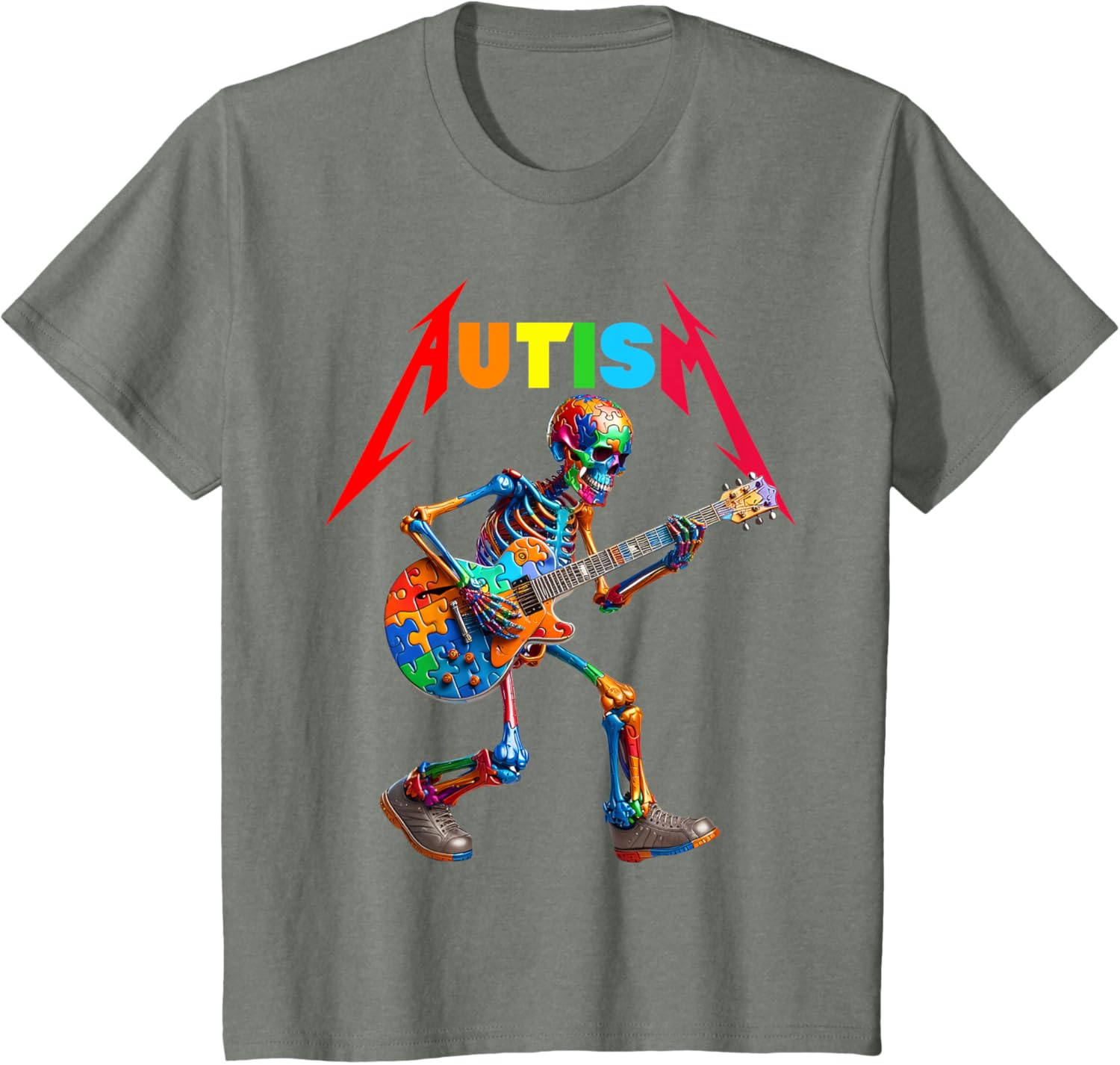 Autism Skeleton Guitar Rock Puzzle Music Autism Awareness