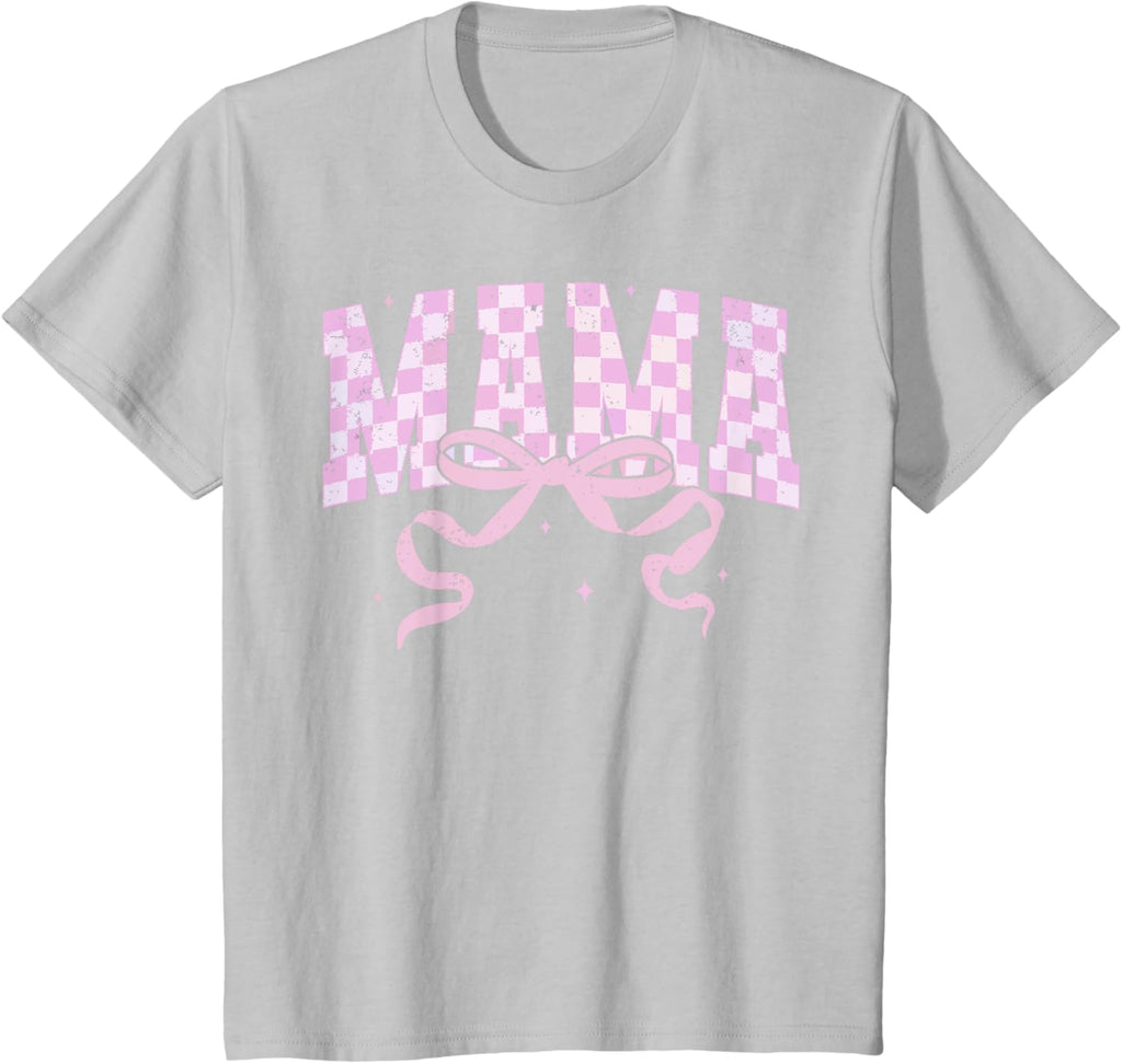 Retro Checkered Mama Coquette Mother's Day Pink Bow