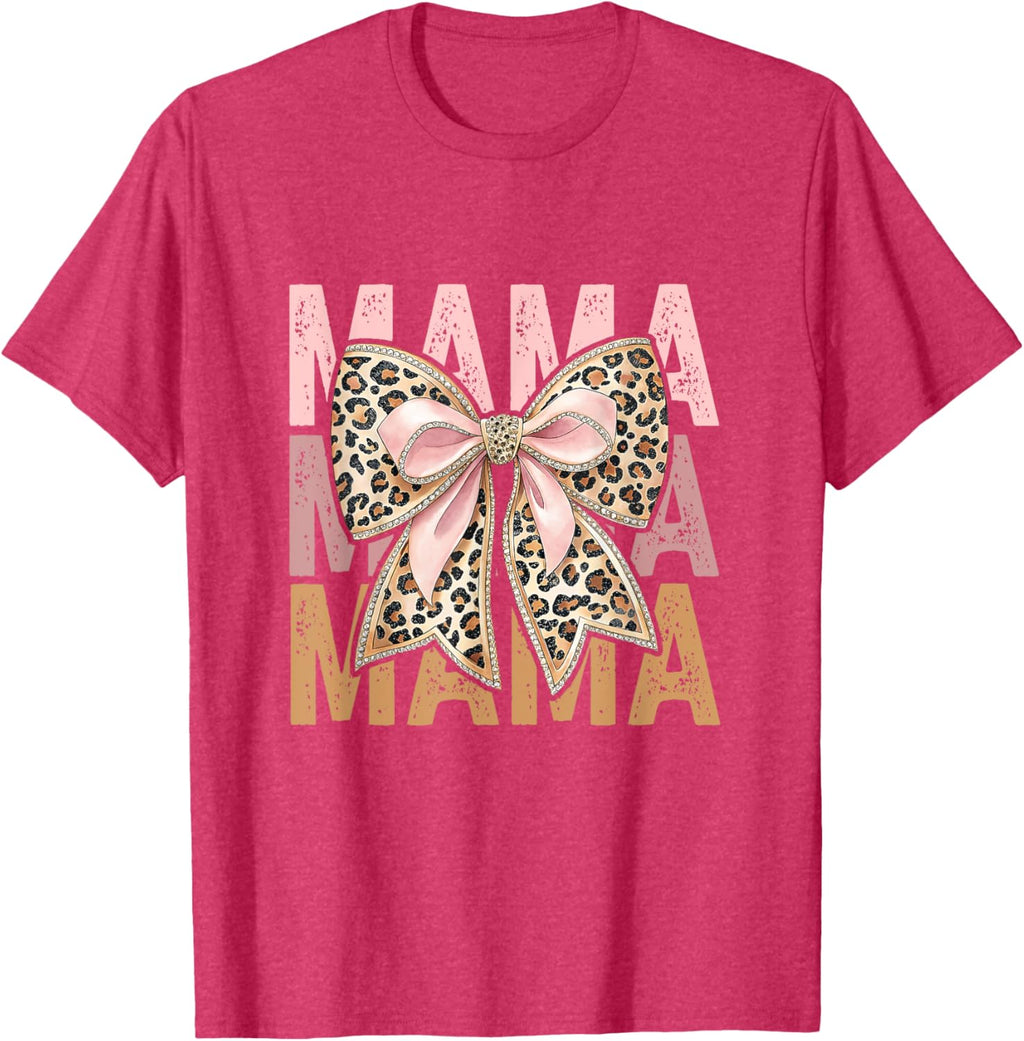 Retro Leopard Mama,Cute Mom Retro Coquette Bow Mother's Day