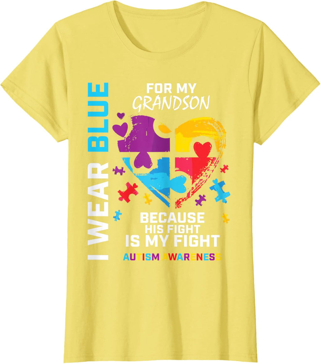 Grandma Grandpa I Wear Blue For My Grandson Autism Awareness