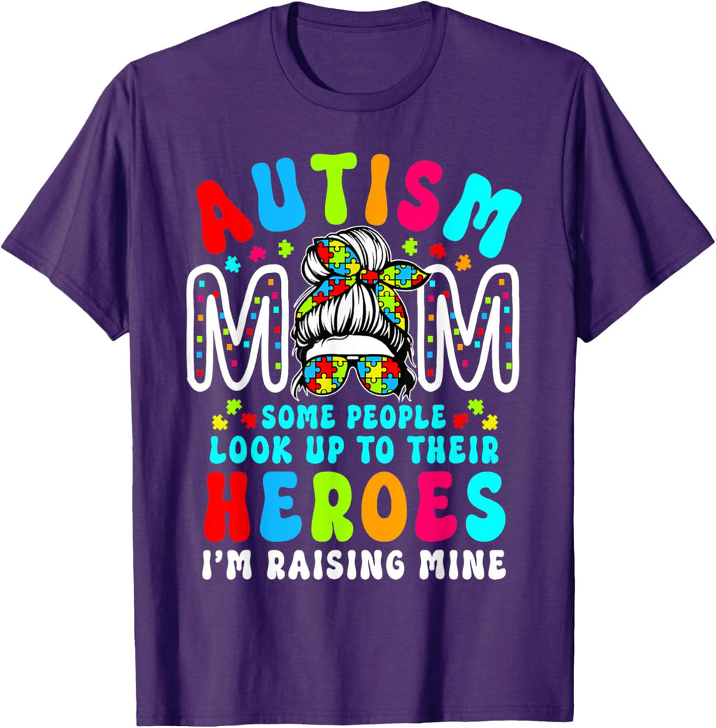 Autism Mom Raising Hero Groovy Messy Bun Autism Awareness