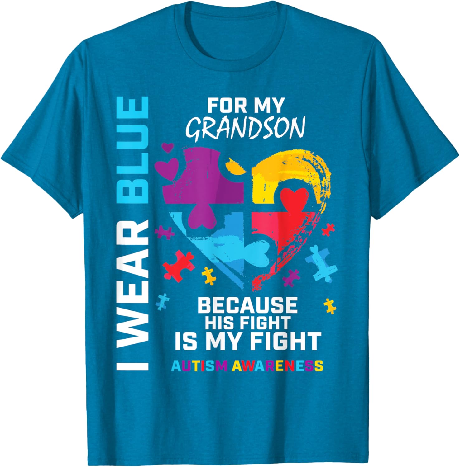 Grandma Grandpa I Wear Blue For My Grandson Autism Awareness
