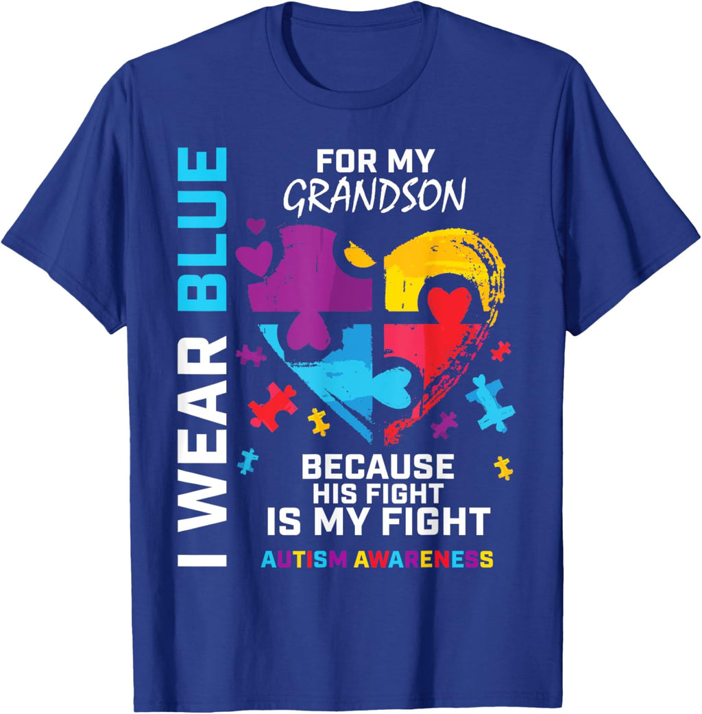 Grandma Grandpa I Wear Blue For My Grandson Autism Awareness
