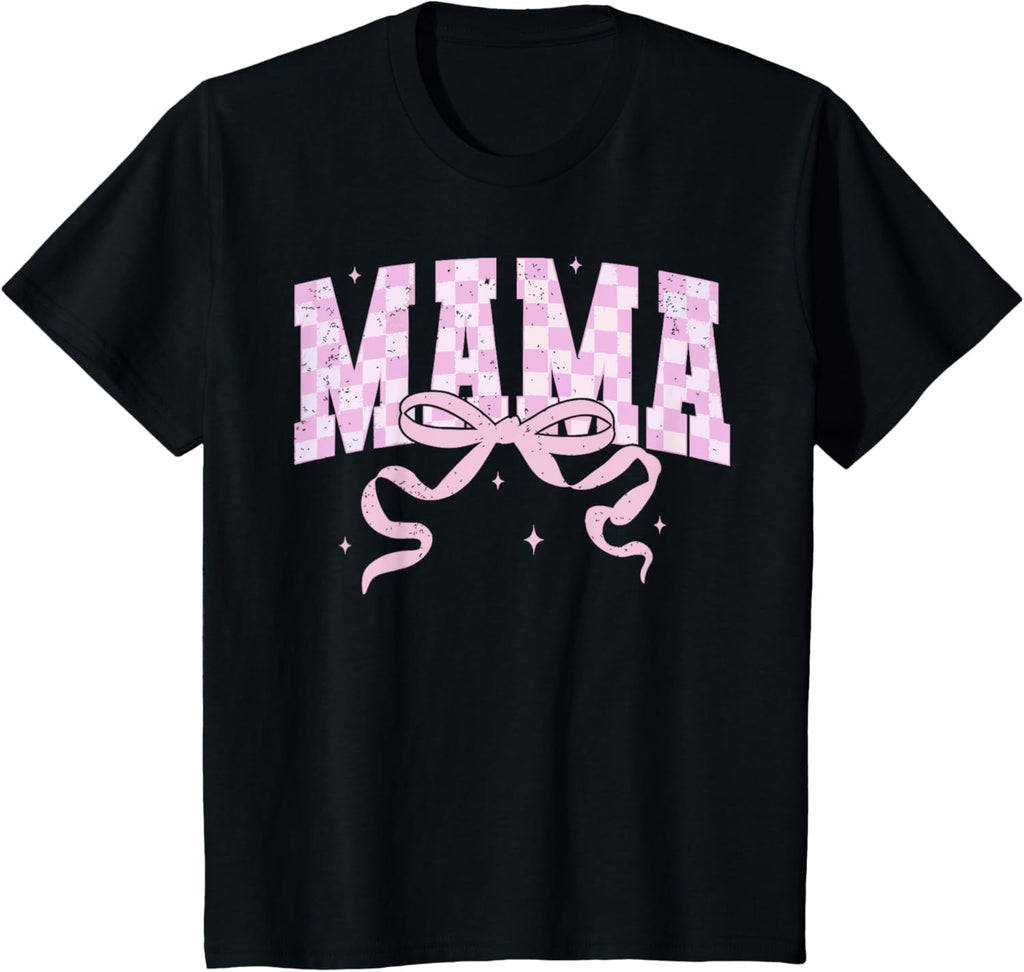 Retro Checkered Mama Coquette Mother's Day Pink Bow