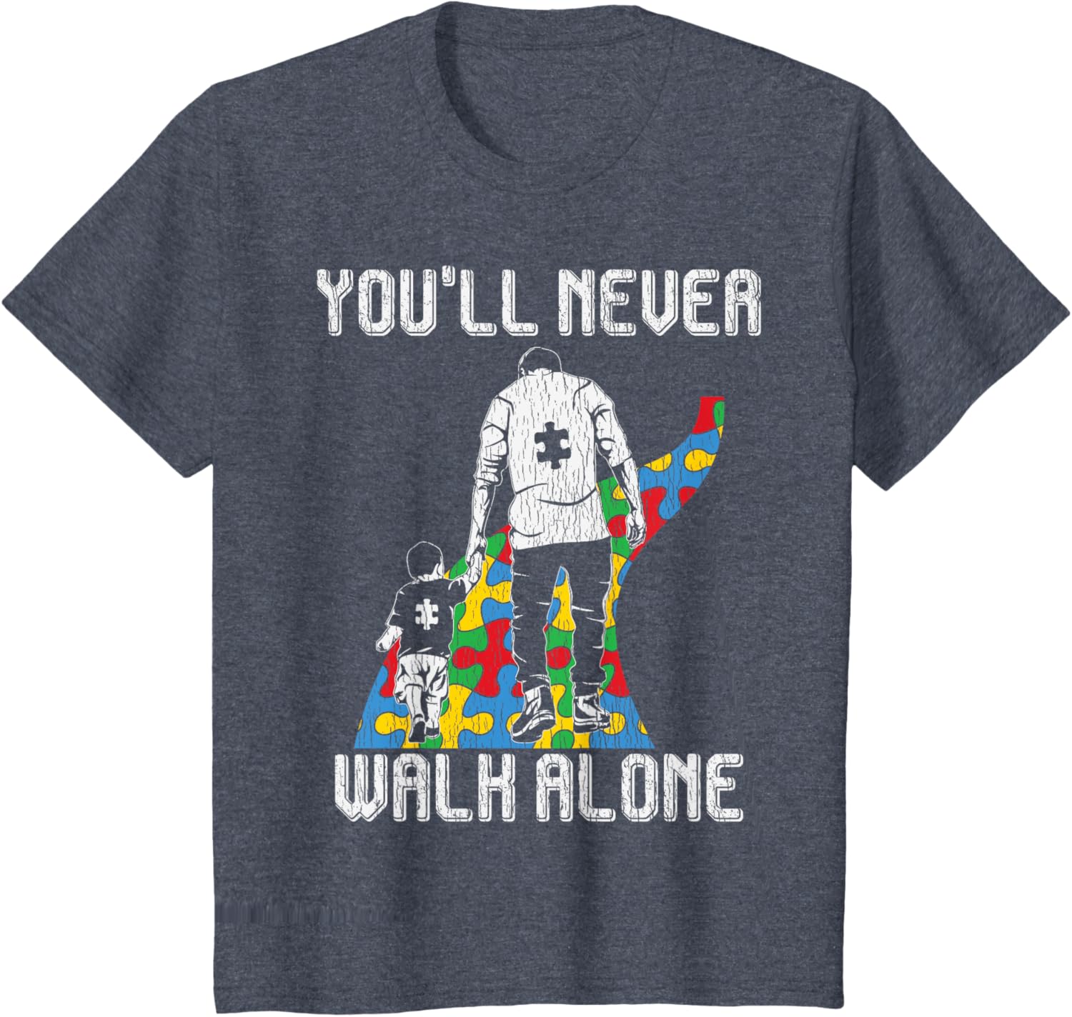 Vintage Father Son Family Autistic Kids Autism Awareness Dad