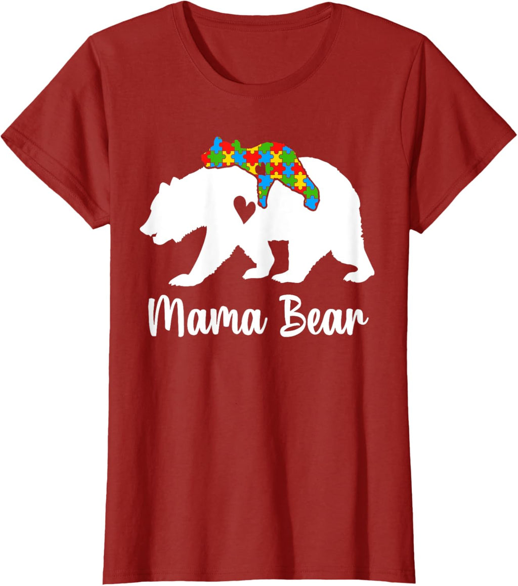 Mama Bear Love Support Autism Awareness Bear Family