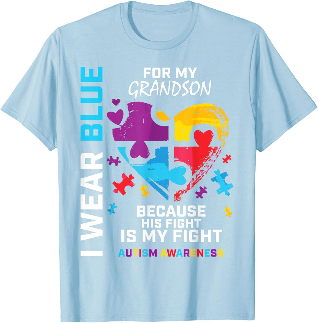 Grandma Grandpa I Wear Blue For My Grandson Autism Awareness