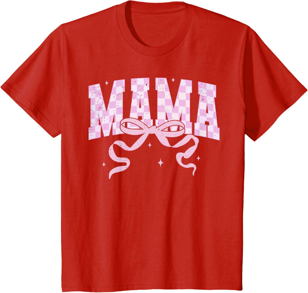 Retro Checkered Mama Coquette Mother's Day Pink Bow