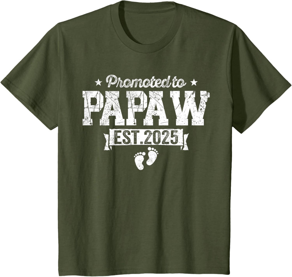 Retro Promoted To Papaw 2025 New Papaw First Father's Day T-Shirt, Small, Black