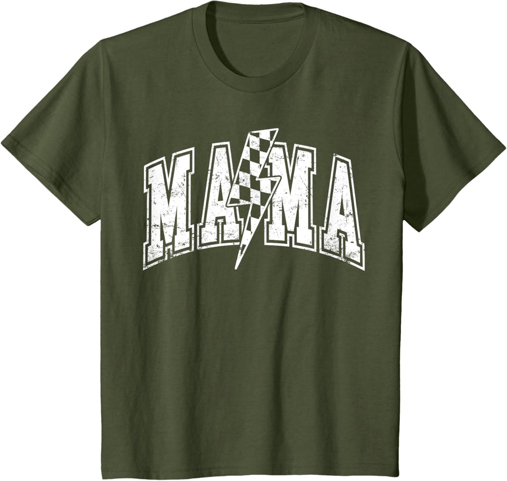 Mama Lightning Bolt Checkered Varsity Mom Women Mother's Day Mother Shirt