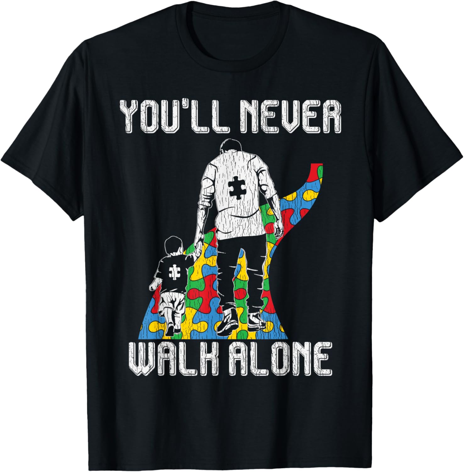 Vintage Father Son Family Autistic Kids Autism Awareness Dad