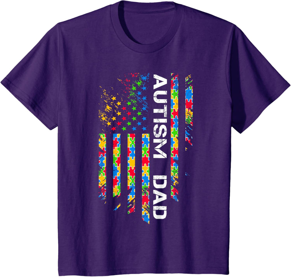 Autism Dad Awareness American Flag USA