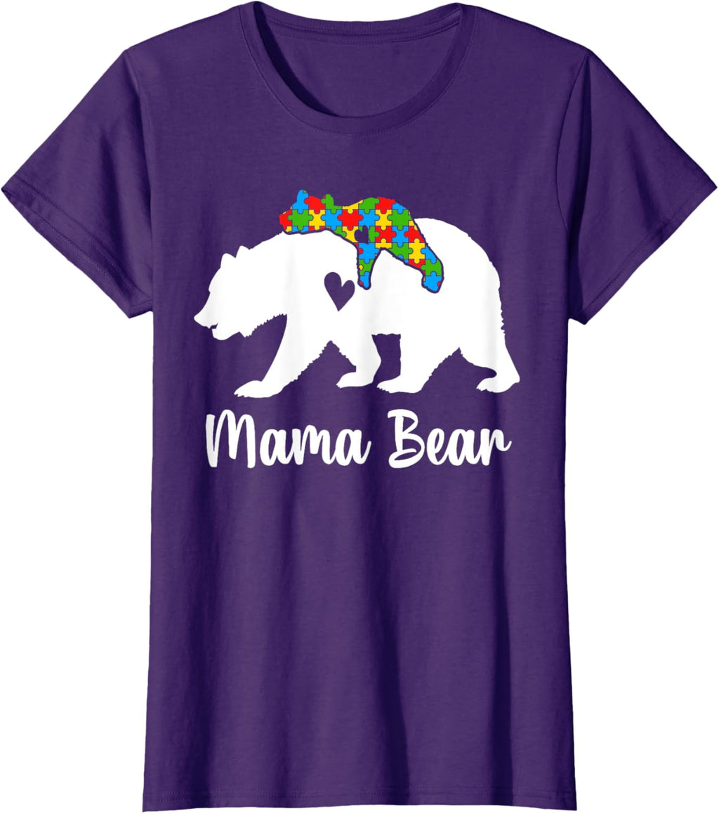 Mama Bear Love Support Autism Awareness Bear Family