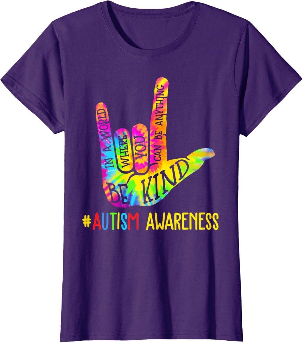 Be Kind ASL Love Sign Language Hand Autism Awareness Tie Dye