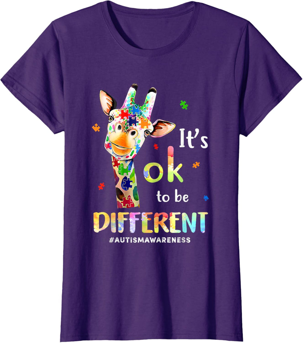 Autism Awareness Cute Giraffe Animal Its Ok To Be Different